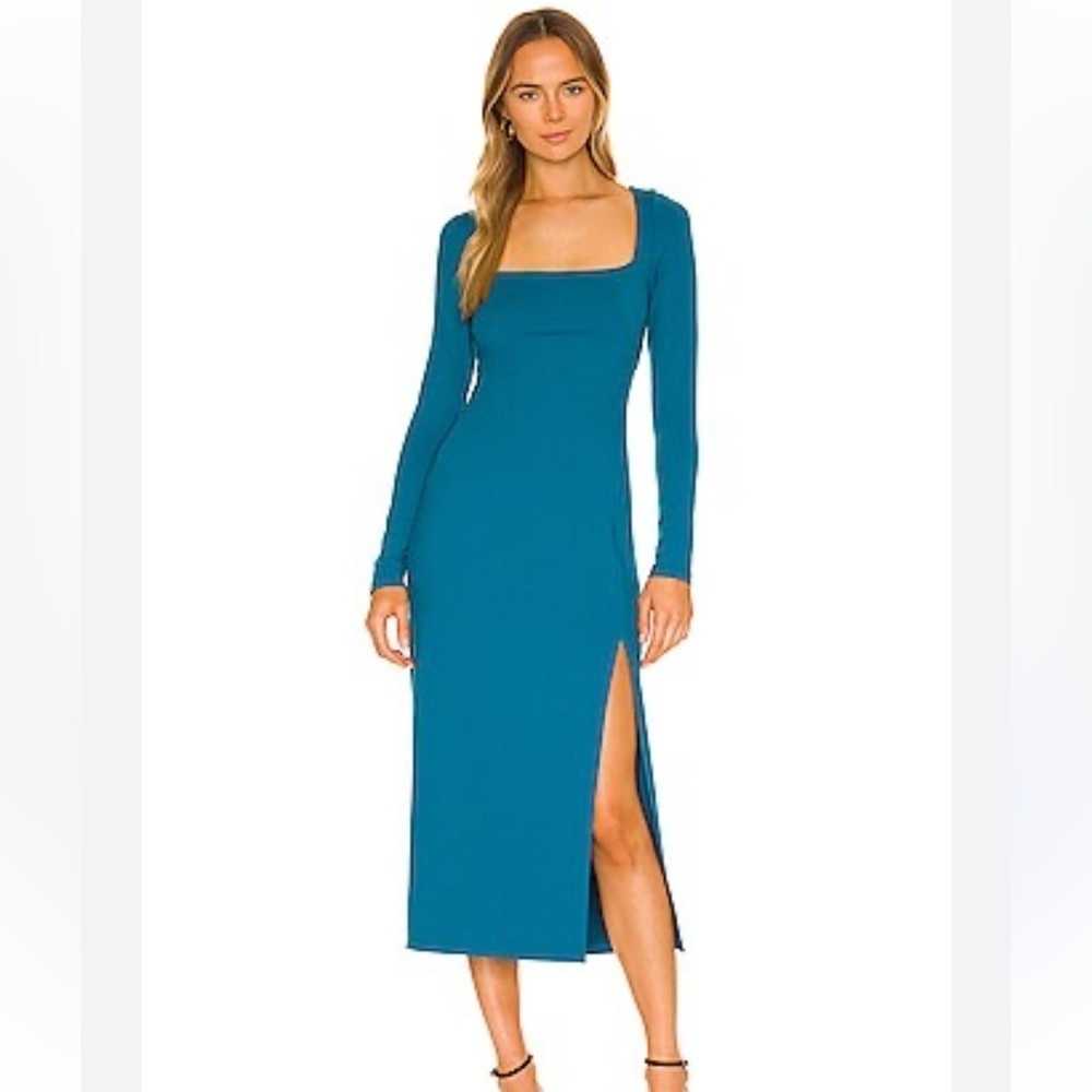 REVOLVE Susana Monaco Square Neck Slit Dress in Sea size L